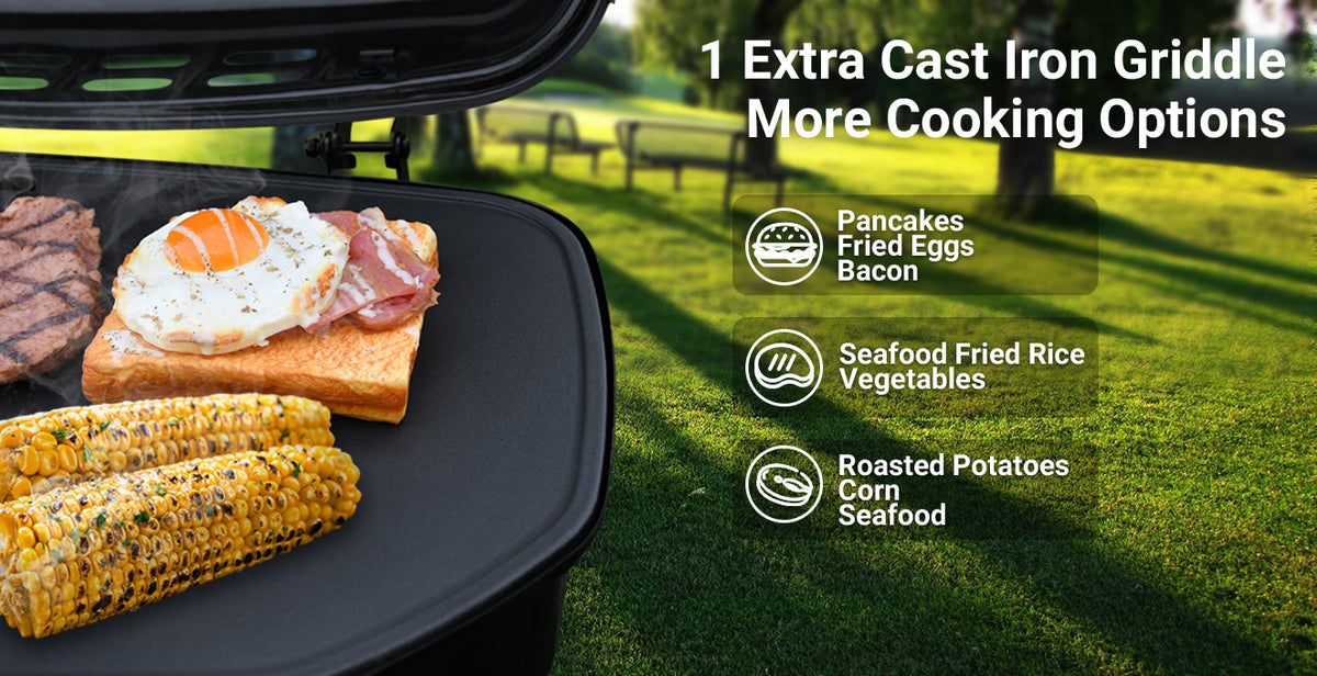Portable 2-Burner Camping Propane Gas Grill, Enameled Foldable BBQ with Griddle for Outdoor Cooking, Green