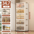 3/4/5-Tier Extra Large 34.7 Inch Plastic Storage Cabinet - Stackable Bins with Doors & Wheels, Foldable Space-Saving Organizer for Bedroom, Living Room, Kitchen, Office, Bathroom, Dorm, Home, And Outdoor Use