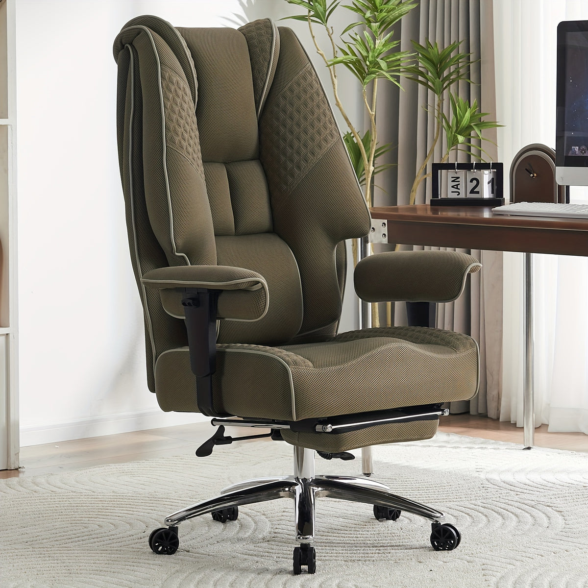 [PU Leather Executive Chair] Efomao Desk Office Chair 400LBS, Big And Tall Office Chair, PU Leather Computer Chair, Executive Office Chair With Leg Rest And Lumbar Support