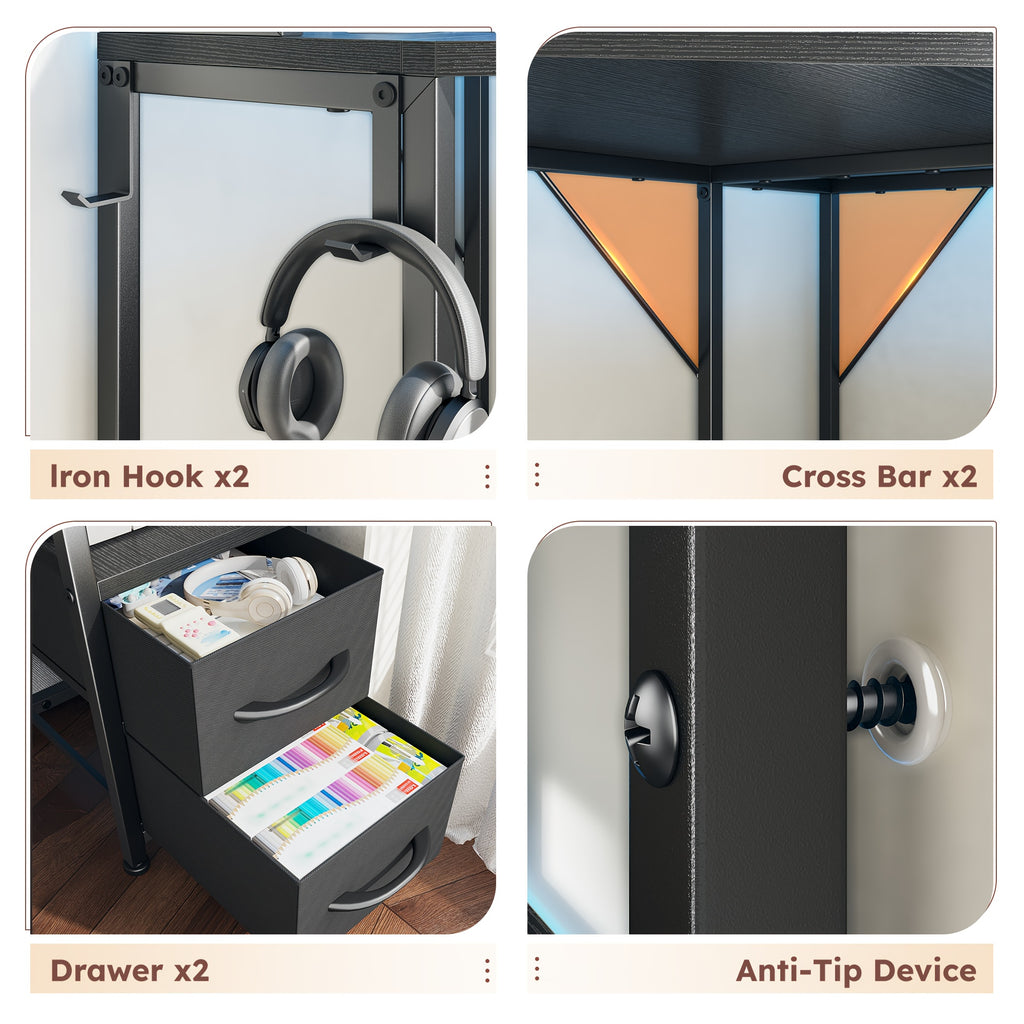 Computer Desk with Hooks And Storage, Ample Storage Space, Suitable for Various Space Uses