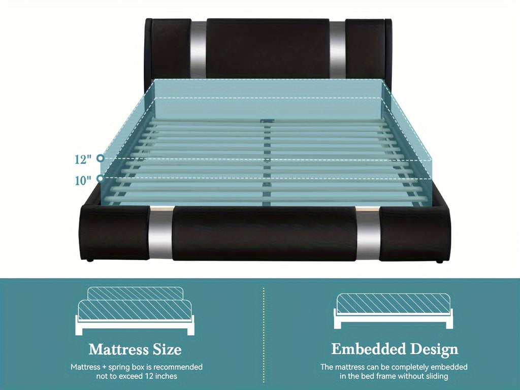 HOOMIC Contemporary Imitation Leather Bed Structure Featuring Metal Accents, Low-Set Platform Bed with Adjustable Headboard, Sturdy Wooden Slat Support, No Box Spring Required