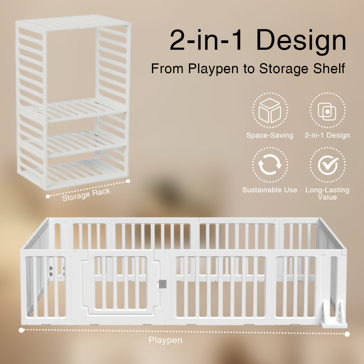 Baby Playpen Baby Fence, 2in 1 Adjustable Shape Baby Playpen, Kids Activity Centre Safety Play Yard Home Indoor Outdoor, Large Space Safe Playpen, Wardrobe Fence Storage Shelf Baby Fence with Safety Gate As Birthday Gift