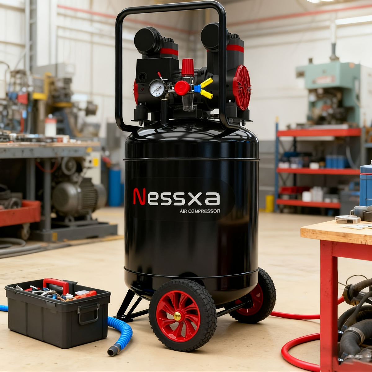 14 Gallon Ultra Quiet Air Compressor with 2 Quick Couplers 2HP 8.75 CFM, Max 115 PSI Pressure Oil-Free Tank, 70dB for Auto Repair, Tire Inflation 110V/60Hz