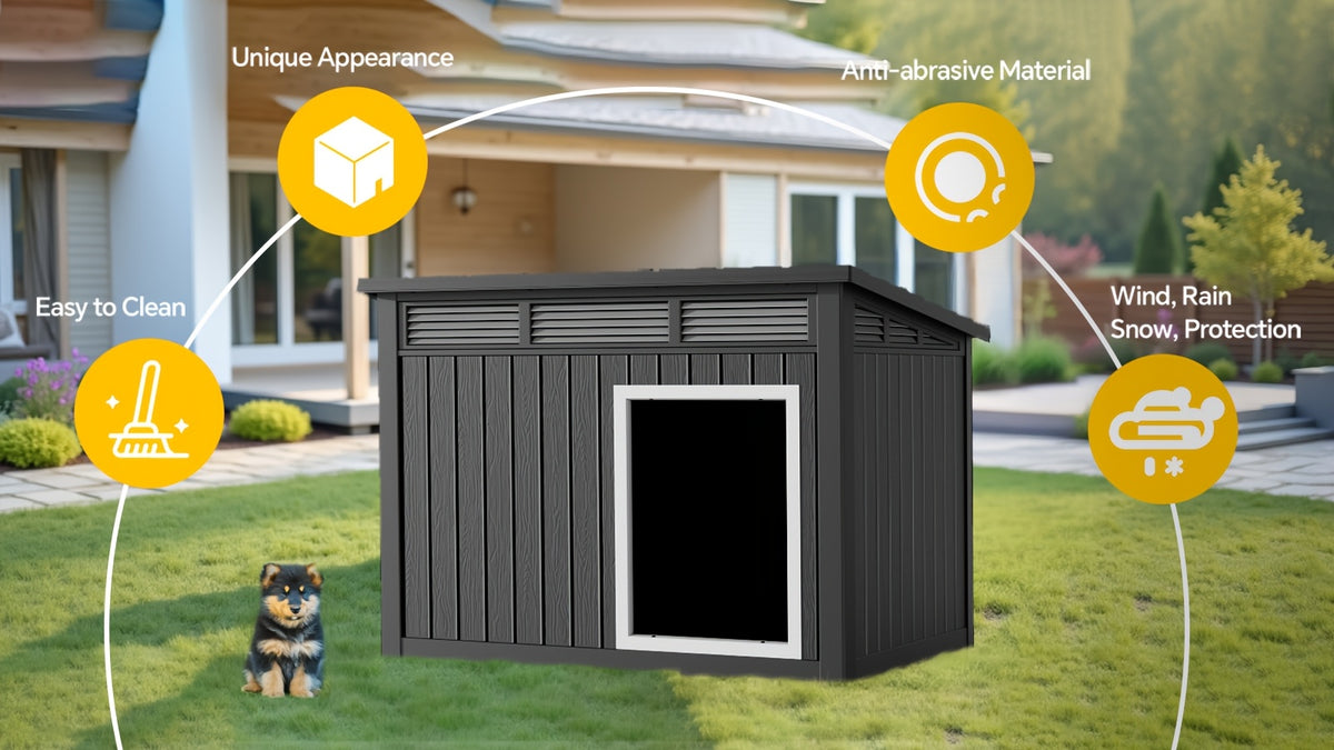 42.87"x32.95"x31.61" Slanted Top Doghouse for Large Dogs - UV-Resistant  Outdoor Pet Shelter with Ventilation Openings, Easy Assembly, Durable Plastic Construction,, Modern Pet House, Weatherproof Pet Home,Outdoor Stray Dog Kennel