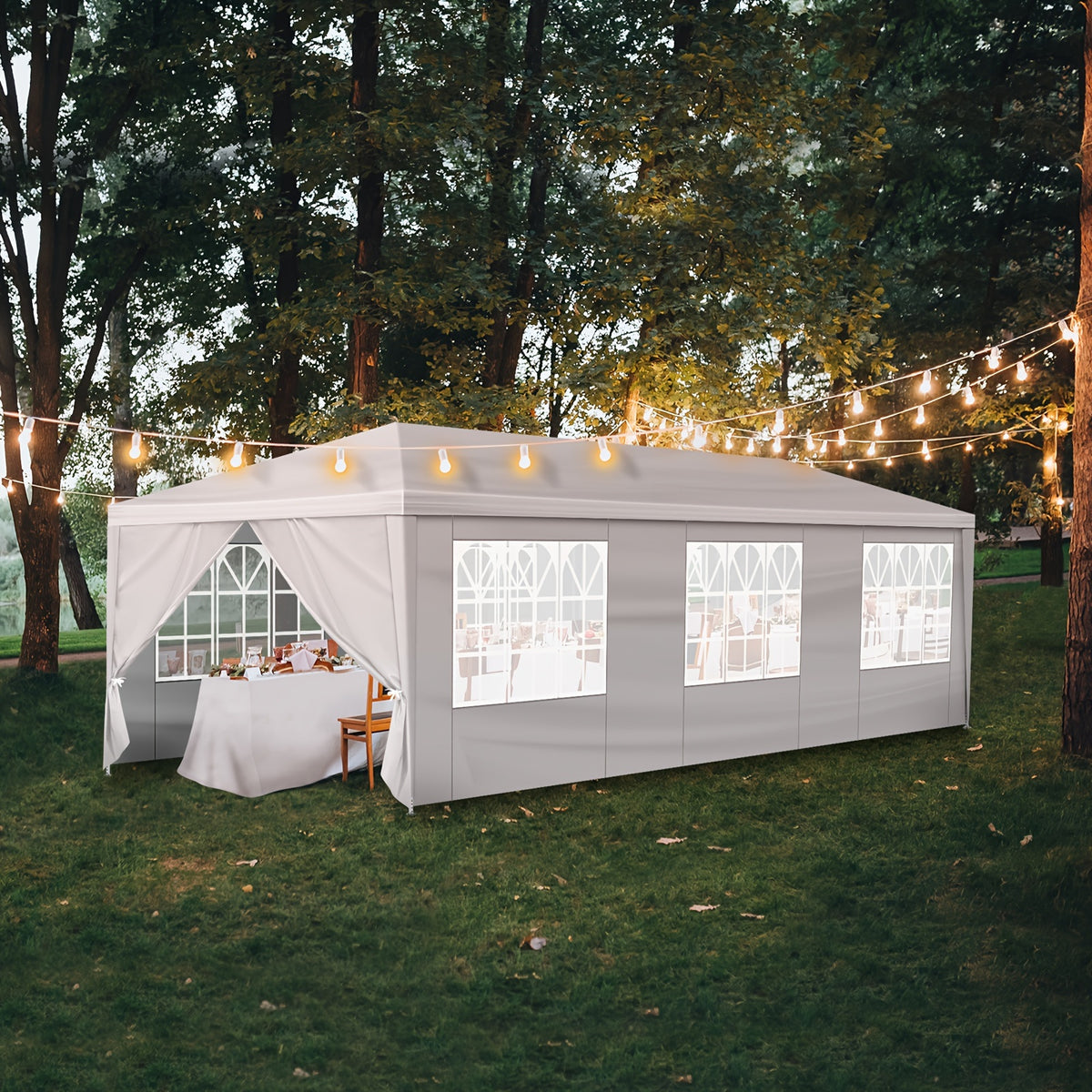9X30' Outdoor Party Tent with 8 Removable Side Walls, Waterproof Canopy, Patio Wedding Pavilion, White, Suitable for Wedding, Gathering, Party, BBQ, Camping, Patio, Birthday Party, Graduation Ceremony