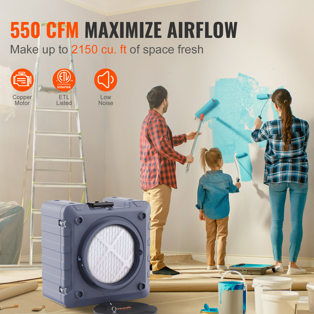 Air Scrubber Machine for Restoration and Indoor Air Cleaning with 3-Stage Filtration, Adjustable 550 CFM Airflow