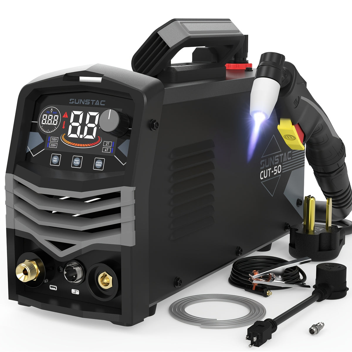 Plasma Cutter IGBT Maximum 3/4 Inch Clean Cut DC Inverter Cutting Machine Non Touch Pilot Arc Large LED Display 50 Amps Cutter Machine with 110/220V Dual Voltage