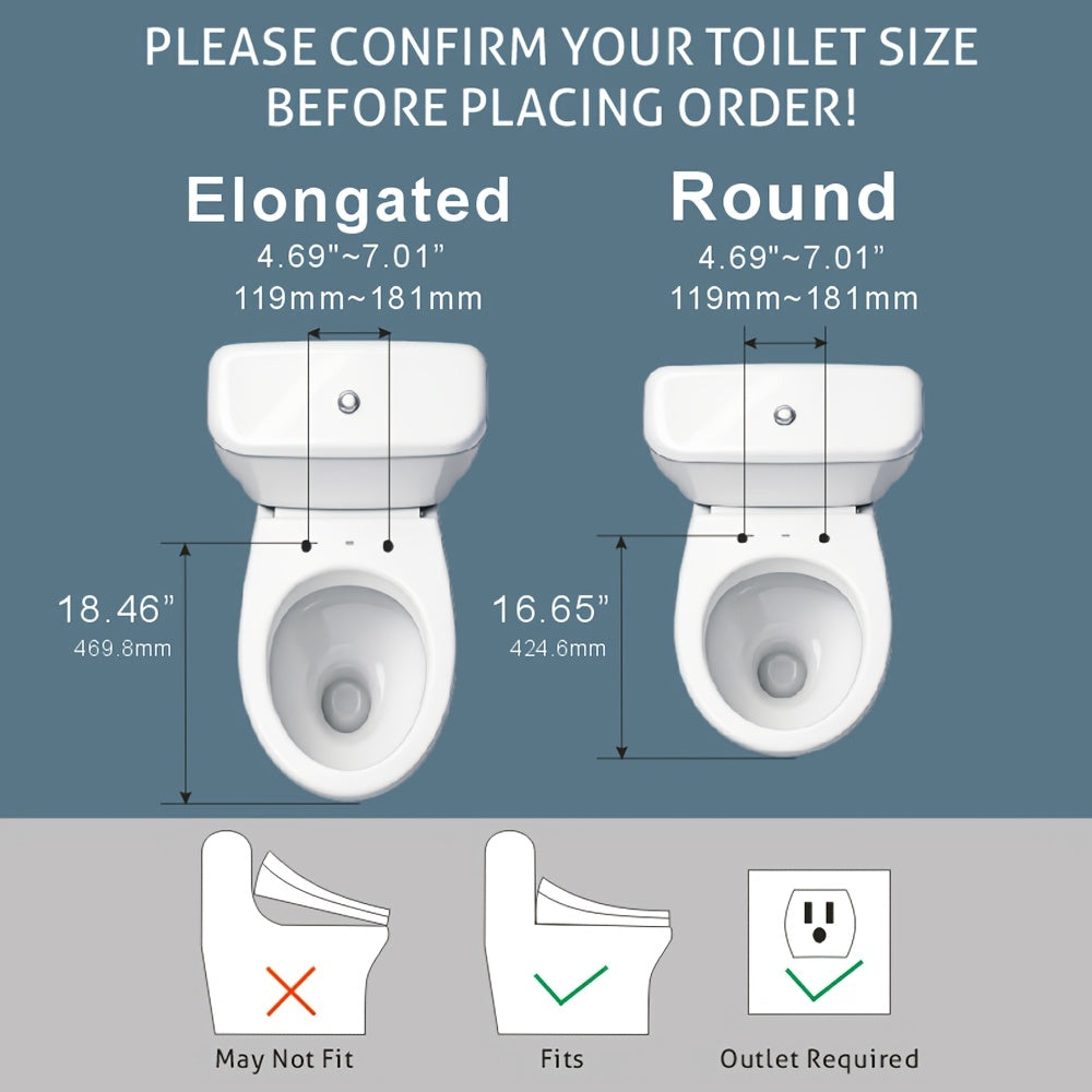 Bidet Toilet Seat with Warm Water, Air Dryer, Heated Seat, LED Light, Quiet Operation, Wireless Remote, Stainless Steel Nozzle, Sittable Lid