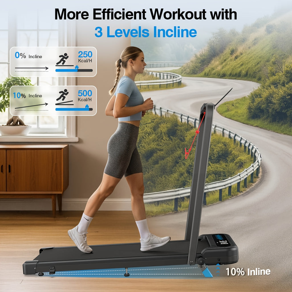 Folding Walking Pad Treadmill with Handle Bar, Low Noise Walking Pad Treadmill for Home Small, 3.0 HP Quiet Walking Pad Treadmill with 350 LBS Capacity, 0.6-6.2MPH, Remote & LED Display, with ZWIFT/KINOMAP APP