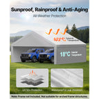 VEVOR Carport Replacement Canopy, 10 x 20 ft / 12 x 20 ft / 13 x 20 ft / 20 x 20 ft Potable Garage Tent Top Tarp with Sidewalls, UV-Resistant & Waterproof, Heavy Duty Car Shelter Tarp with Ball Buggees, Beige / Grey, Frame Not Included