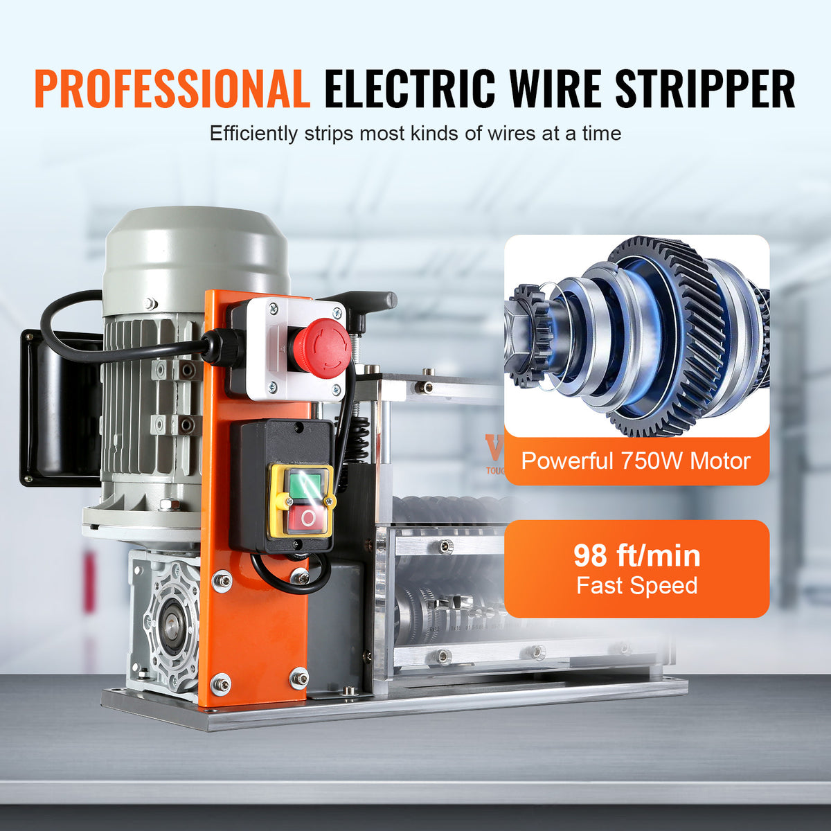 VEVOR Electric Wire Stripping Machine, 0.06''-1.26'' Automatic Wire Stripper Machine, 750 W, 98 ft/min Wire Stripper with Visible Stripping Depth Reference, 10 Channels Electric Wire Stripper