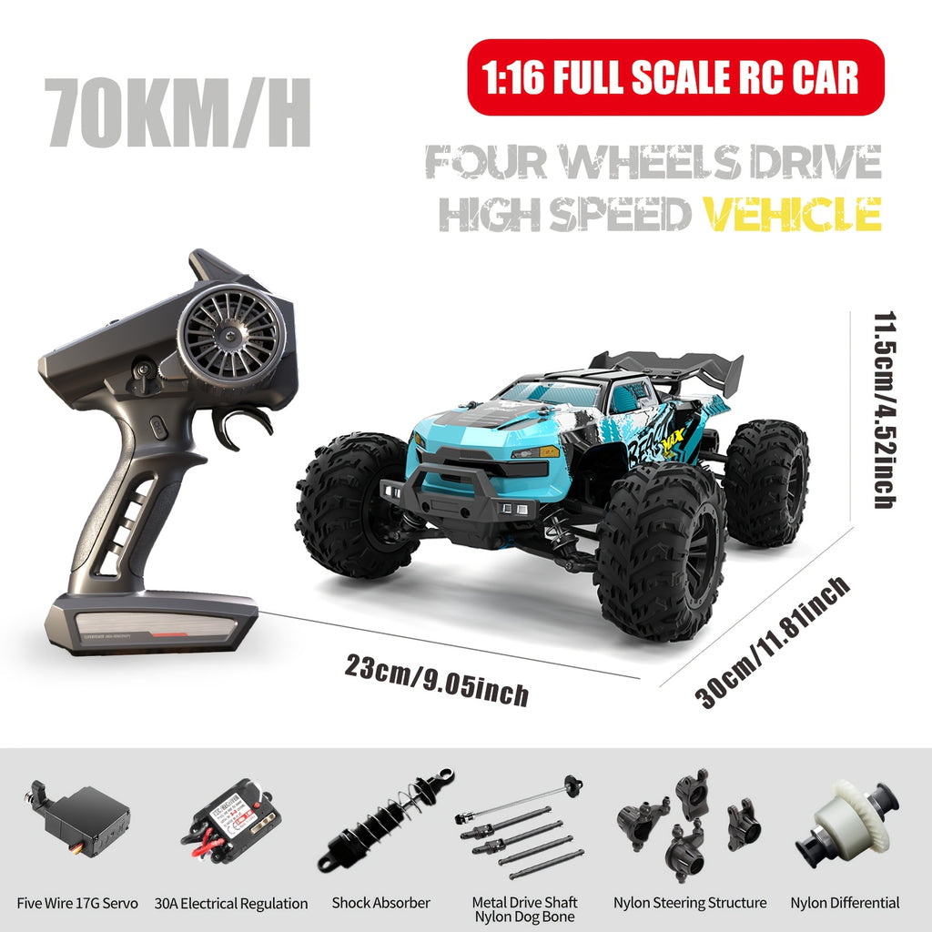 ZHUOYOU 1:16 4WD Off Road High Speed RC Car with Head-up Wheel, 70KM/H Racing Drifting Vehicle, RC390 Motor, 2.4Ghz Remote Control, Supports Cars Racing Together, LED Lights, All Terrain Application