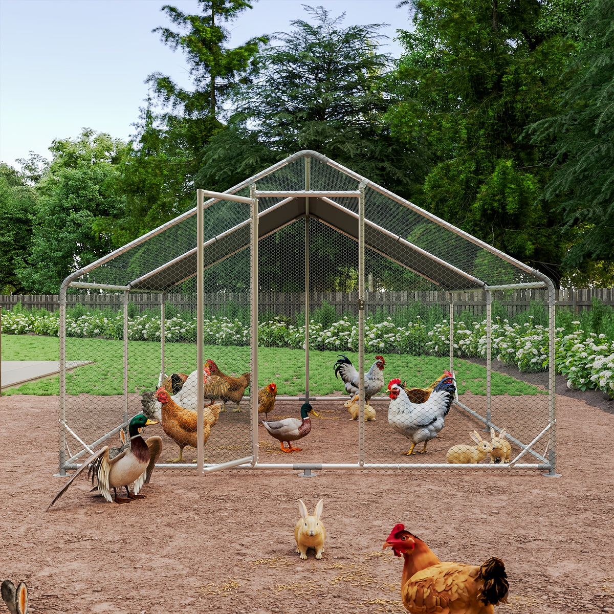 10X13X6.4Ft/10X6.7X6.4Ft Large Metal Chicken Coop with Winter Wrap Cover | Walk-In Chicken Run for Hens/Ducks/Rabbits, All-Weather Poultry Pen with Lock for Outdoor And Backyard, Farm, Duck Rabbit Cage Poultry Pen