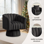 Rotating Decorative Chair, 360° Swivel Barrel Chair, Mid-century Modern Chair, Wide Soft Cushion, Modern Velvet Fabric, Round Armchair, Suitable For Living Room, Lounge, Bedroom, Black, Free Shipping