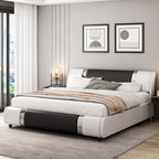 Contemporary Platform Bed Frame Made of Faux Leather, Featuring Iron Metal Accents, an Adjustable Headboard, And Wooden Slats for Support, Eliminating The Need for a Box Spring