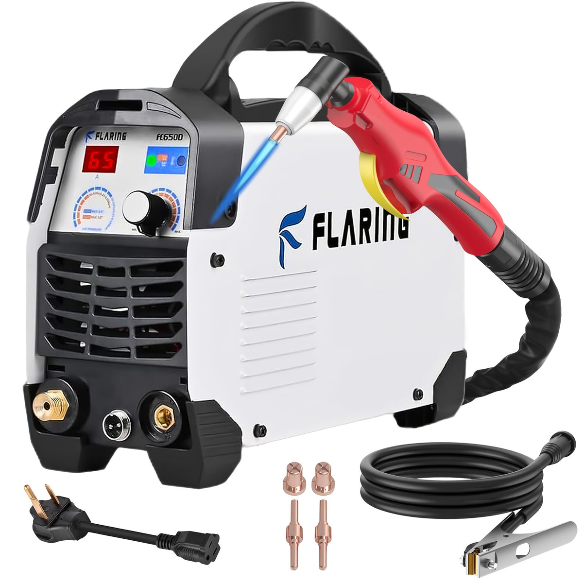FLARING FC650D Plasma Cutter, 65 Amp Plasma Cutter Machine 120V 240V 2/3" (16mm) Max Cutting 1/2" (12.7mm) Clean Cut IGBT High Frequency Inverter Touch ARC Plasma Cutter with Consumable Set Update 5th