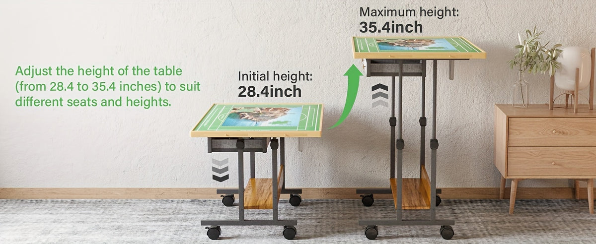 Puzzle Table with Legs, Adjustable 5-Tilting-Angle Board with 6 Drawers & Cover, 35"x 26" Wooden Puzzle Board with 4 Wheels for Adults