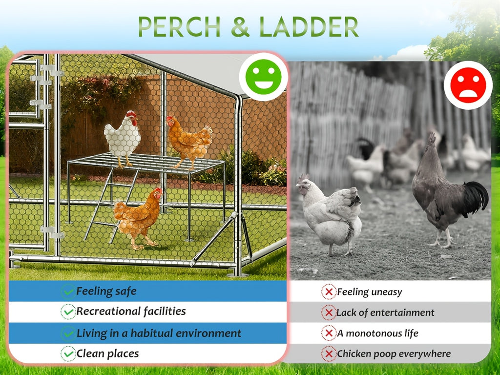 Large Metal Chicken Coop & Enclosure Kit, Featuring Climbing Perches, Wire Mesh Siding, And A Waterproof, UV-Resistant Canopy, Advanced Series Outdoor Walk-in Run, Suitable For Chickens, Ducks, Rabbits, And Dogs