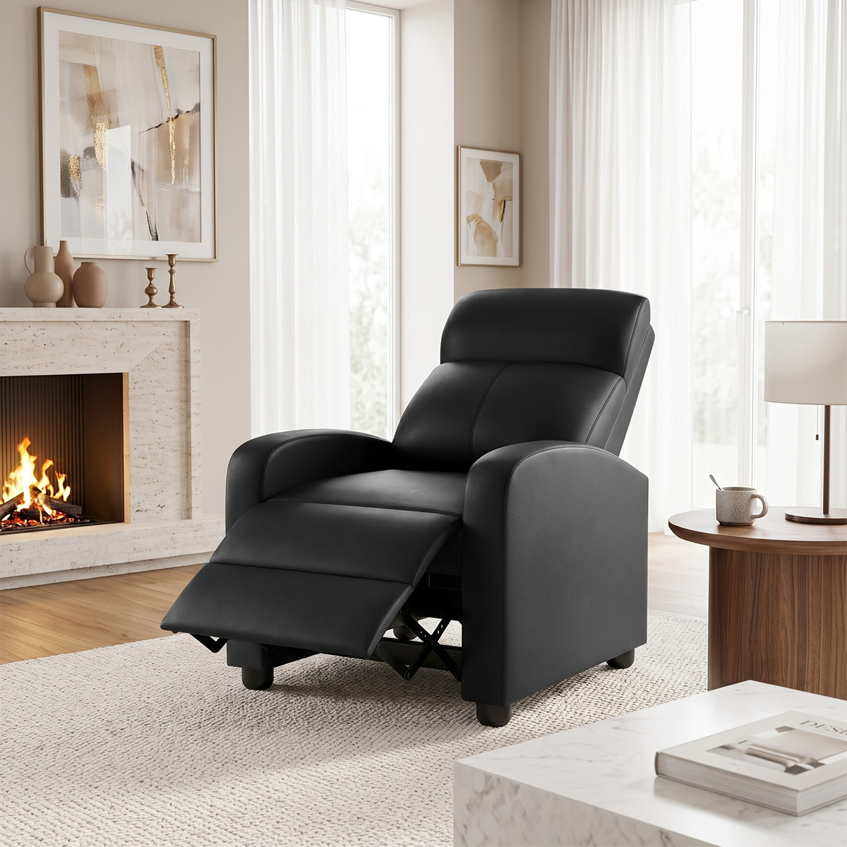 Recliner Chair Breathable Padded PU Leather Massage Single Sofa Recliners For Small Recliner Chair With Footrest Home Theater Seating For Bedroom Living Room
