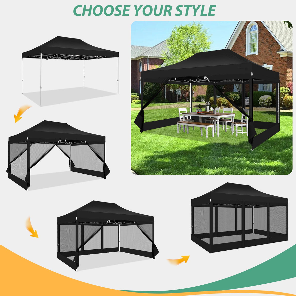 Hoteel 10x15 Heavy Duty Pop Up Canopy Tent with 4 Sidewalls, Commercial Gazebo Party Tent with Mosquito Netting Wall Easy Up Outdoor Instant Screen Tent for Backyard, Beach, Patio, Garden