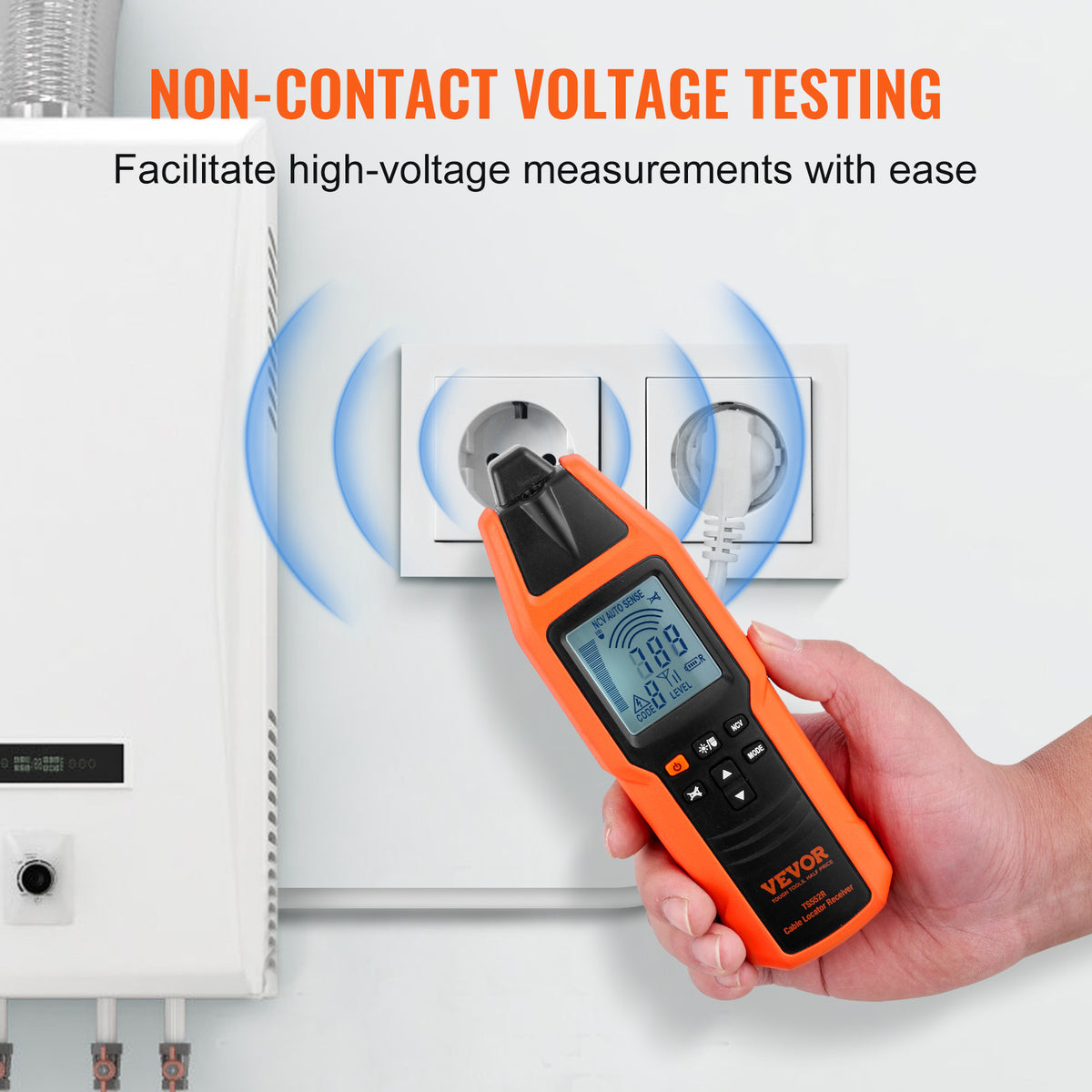 VEVOR Underground Cable Locator, 3 FT Max. Detection Depth, 12 to 600V (NVC) Wire Tracer Break Detector Finder, 6561 FT Max.Detection Length for Electrical Circuits Pipelines Dog Fence Buried Cables