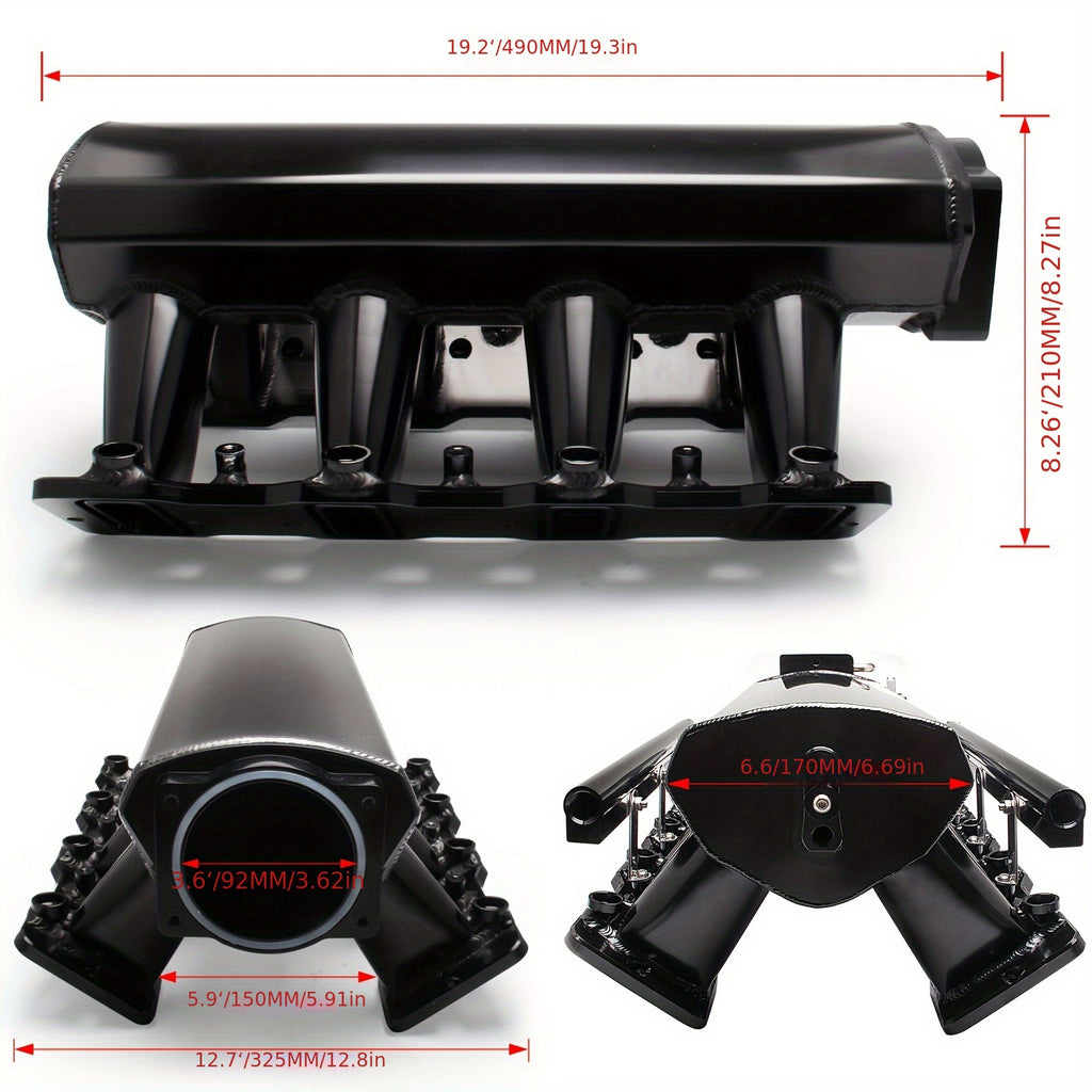 92MM Intake Manifold Kit - Includes Fuel Rail And Throttle Body - 92Mm Throttle Body Made of Sheet Metal - EFI 15° Throttle Opening - Suitable for Chevrolet, for GMC, for Pontiac LS LS1 LS2 LS6 in Black