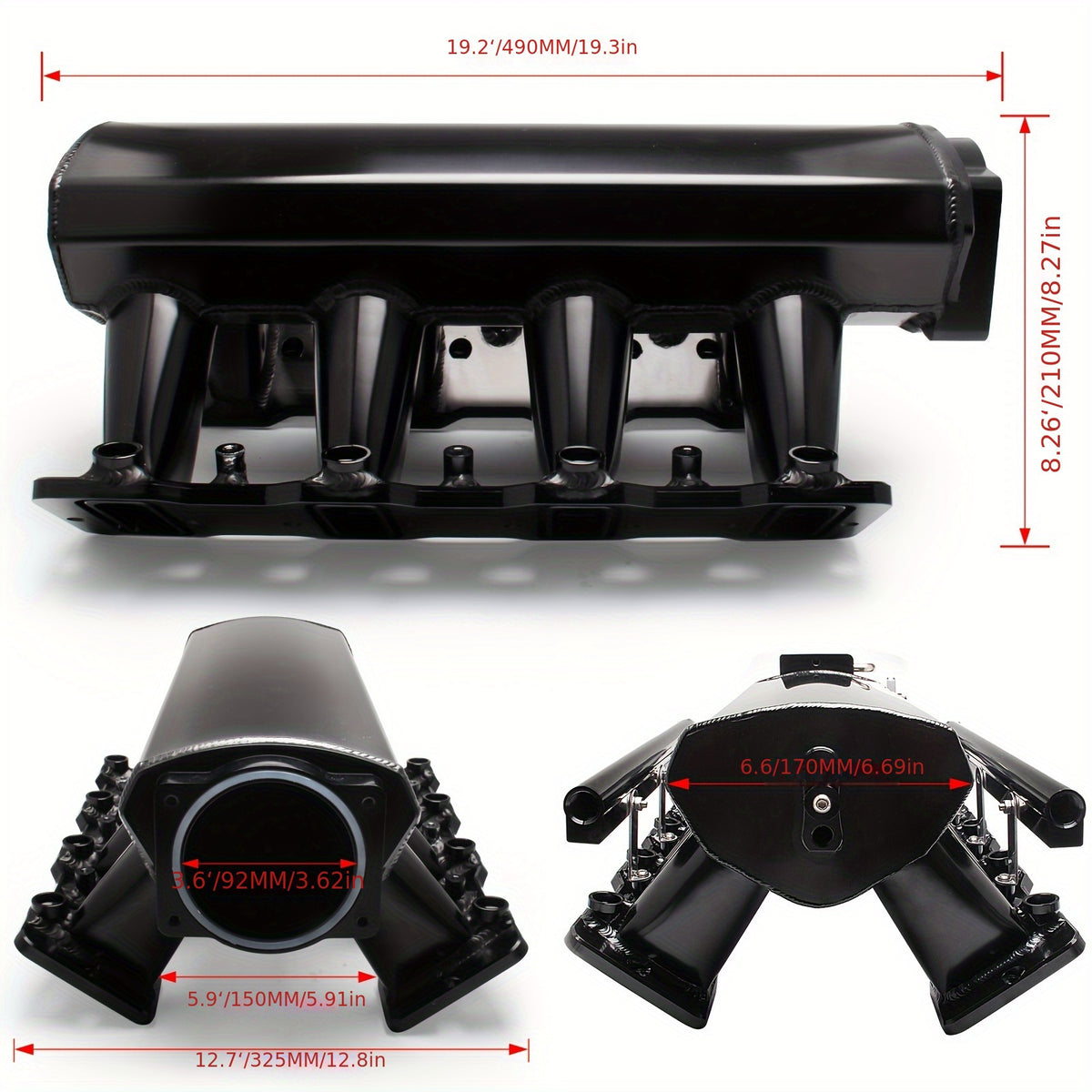 92MM Intake Manifold Kit - Includes Fuel Rail And Throttle Body - 92Mm Throttle Body Made of Sheet Metal - EFI 15° Throttle Opening - Suitable for Chevrolet, for GMC, for Pontiac LS LS1 LS2 LS6 in Black