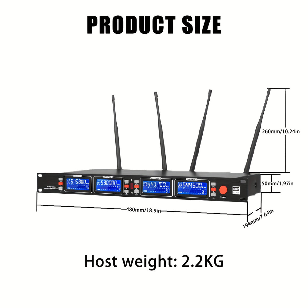 4-Pack All-Metal UHF Wireless Microphones - 4-Channel System For Karaoke, Church, Stage | Professional Grade