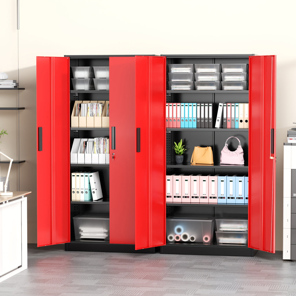 Metal Garage Storage Cabinet, 71"/72" Tall, Steel Floor-standing Model, with 2 Doors, 4 Adjustable Shelves, Lockable, Spray-painted Finish, Suitable for Home, Office, Shop, School—easy to Assemble