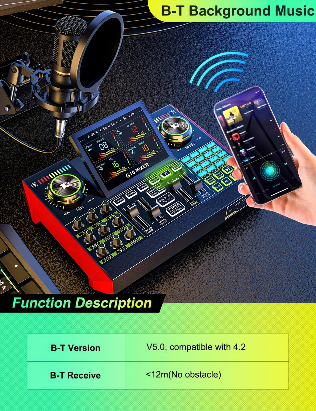 Tenlamp G10 BM800 Mic Mixer Set Podcast Influencer KOL Singing Gaming DJ Mixing Station Controller Equipment Studio Professional Recording Electronic Music Mixer Power Karaoke Machine Available Dynamic Condenser Wired Microphone Portable Microfono