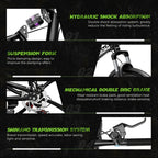 26 Inch Adult Folding Bikes/Mountain Bikes, 21 Speeds Mountain Bicycles with Full Suspension, Dual Disc Brake, High Carbon Steel Frame, Foldable Bike for Men/Women