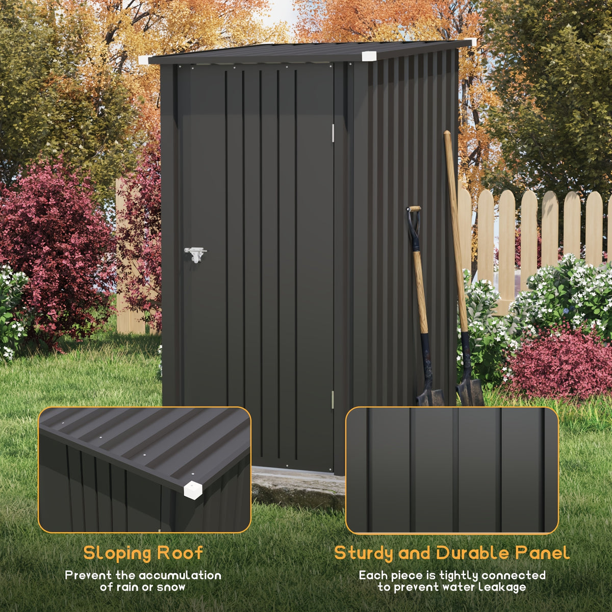 GUNJI 3X3ft Garden Shed Outdoor Storage Shed Metal Shed with Lockable Doors & Slooping Roof Tool Shed Bike Shed for Backyard, Patio, Poolside
