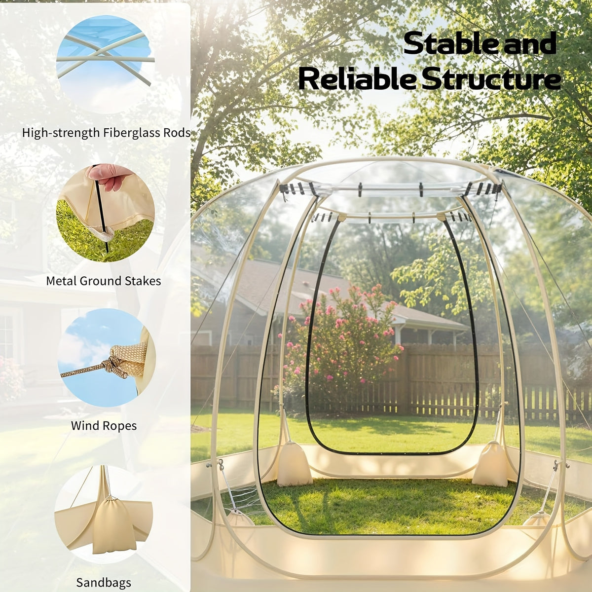 Pop Up Bubble Tent, Instant Igloo Tent Suitable for 4-6 People, Screen House for Patios, Cold