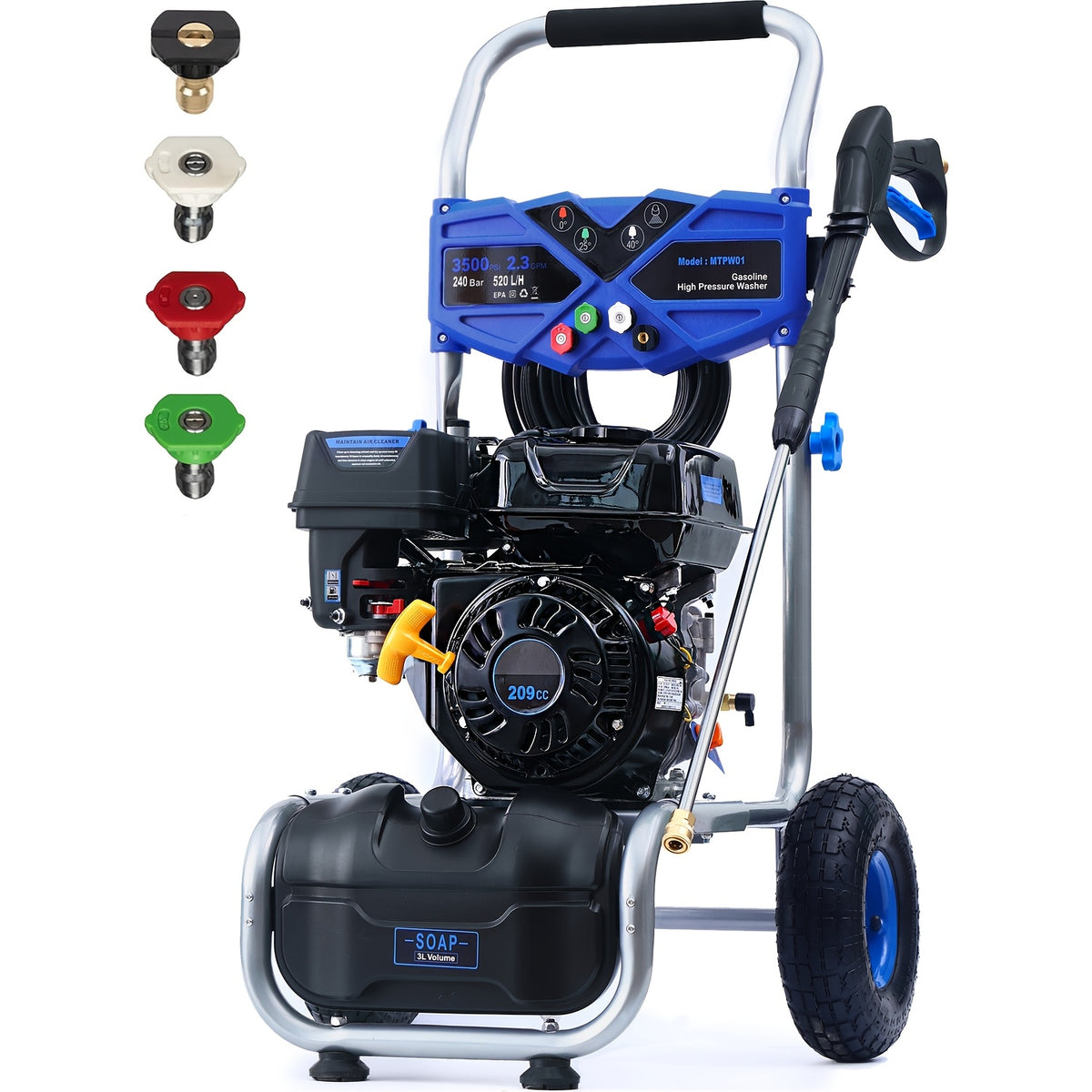 3500PSI Pressure Washer -2.3GPM 212CC Gasoline Washer with 25ft Hose And 4 Quick-Connect Multi-Angle Nozzle, Courtyard Car High-pressure Washer, Perfect for Cleaning Outdoor Surfaces, Roads, And Walls