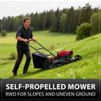 21" Self-Propelled Gas Lawn Mower with 165cc 4-Stroke Engine, RWD Gas Powered Mower for Large Yards & Hills, 3-in-1 Mulching/Bagging/Side Discharge, 6 Adjustable Heights