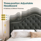 WEEWAY Full/Queen/King Bed Frame with Velvet Adjustable Tiara Curved Headboard And High Resilience, Upholstered Diamond Button Tufted Platform Bed with Wood Slats/No Box Spring Needed/Noise Free/Black/Dark Grey