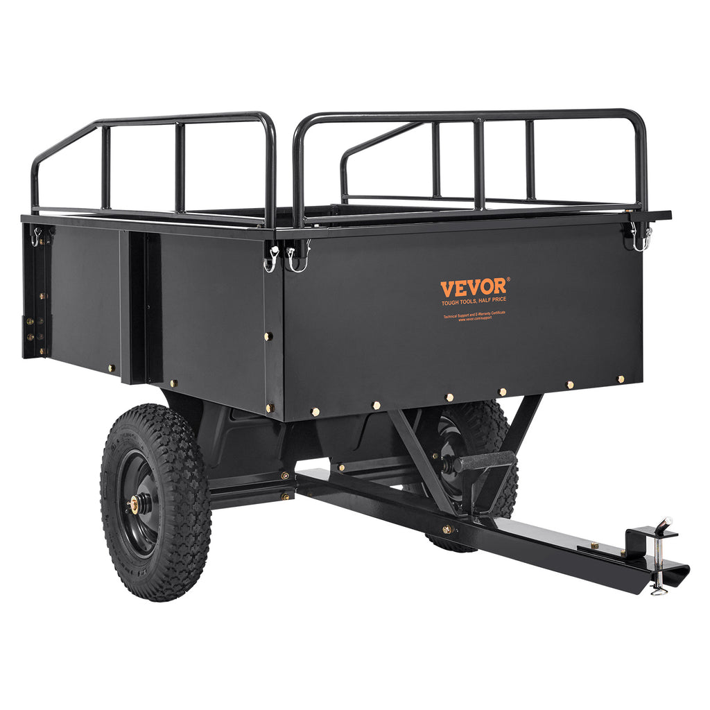VEVOR Heavy Duty Steel ATV Dump Trailer, 750/1500-Pound Load Capacity 12/15 Cubic Feet, Tow Behind Dump Cart Garden Trailer, with Removable Sides and 2 Tires, for Mowers, Tractors, ATV, UTV