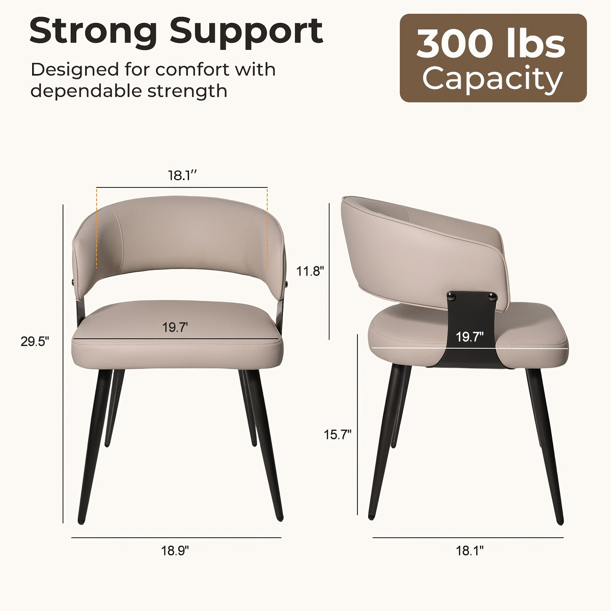 Modern Dining Chair Set of 2, Faux Leather Upholstered Kitchen Chairs with Curved Back And Metal Legs, Mid-Century Chairs for Dining Room, Kitchen