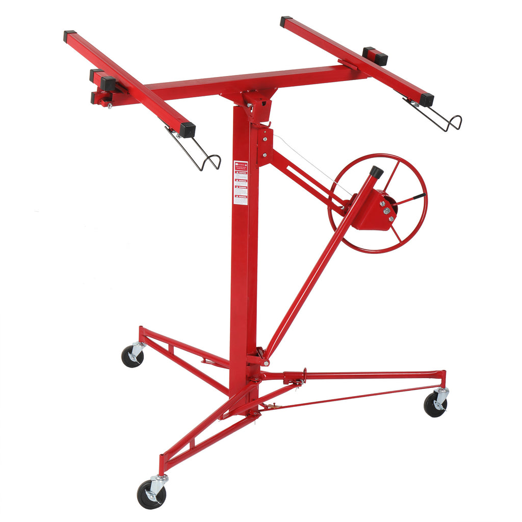 16ft Drywall Lifter Panel Hoist Dry Wall Rolling Caster Lifter Construction Tool 150LB Heavy Duty Sheetrock Hoist Holder Red