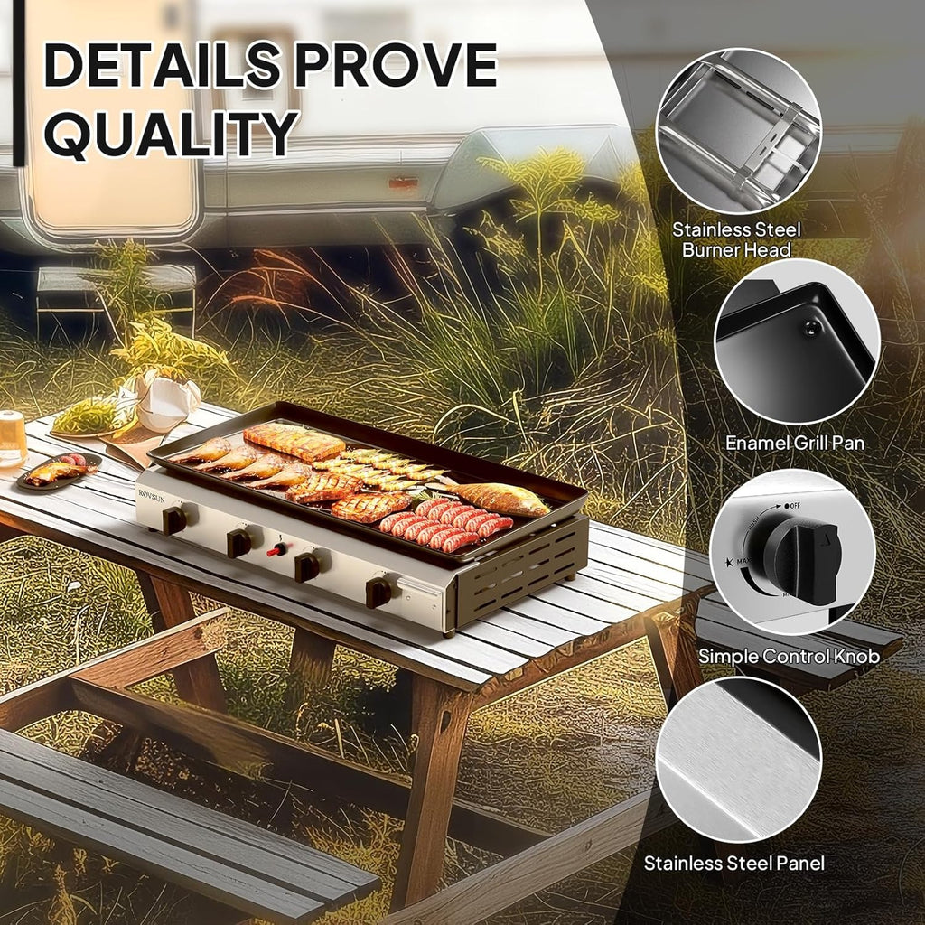 Portable Propane Griddle by MEFEIR — Four Adjustable Burners, 426-Square-Inch Cooktop and Piezo Ignition