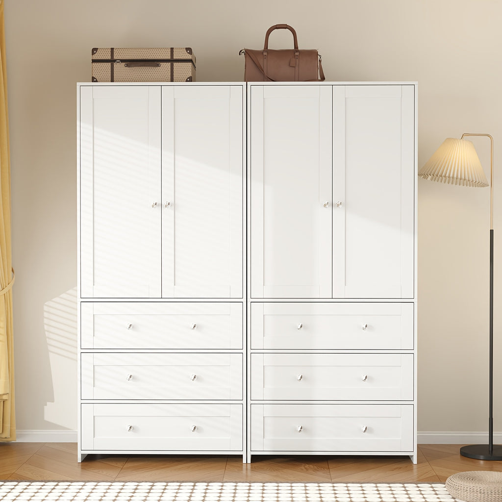 31.5" /47.3"/63" Wardrobe Armoire Closet with Mirror & Hanging Rod, Large Drawers & 2/3/4 Doors