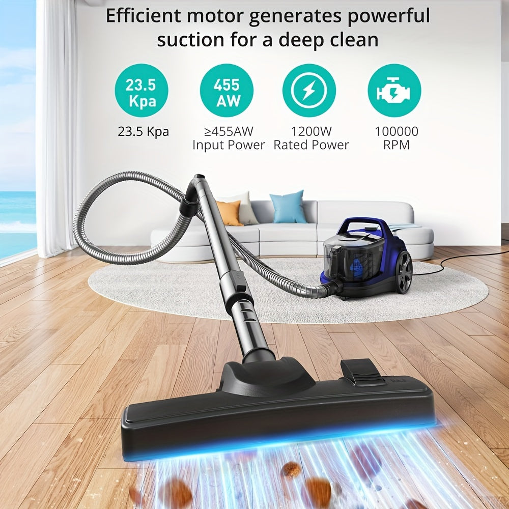 [Lightweight HEPA Vacuum] Aspiron 1200W Bagless Canister Vacuum Cleaner, Lightweight with HEPA Filter, 3.7QT Capacity, Automatic Cord Rewind, 5 Attachments, Ideal for Pet Hair, Hard Floors, and Carpets AS-CA006