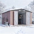 20'x12'/14'x12'/10'x8' Outdoor Metal Storage Sheds - Large Garden Tool Metal Shed, Carport Shed with Lockable Door & Galvanized Steel Construction for Garden, Backyard, Patio, Lawn( Brown)