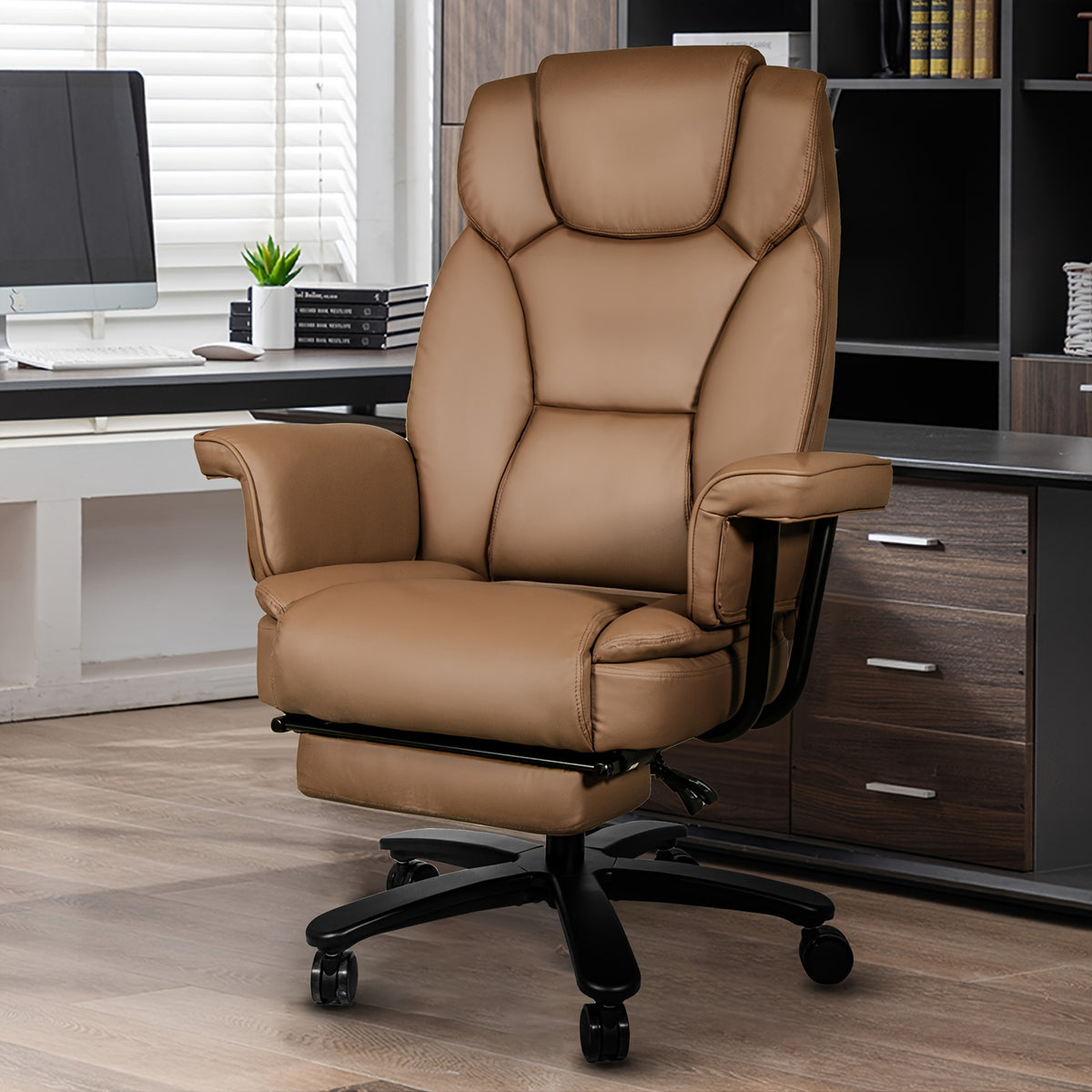 Executive Office Chair — 160° Recline and Footrest for Spacious 400LB Home Office Seating with Casters