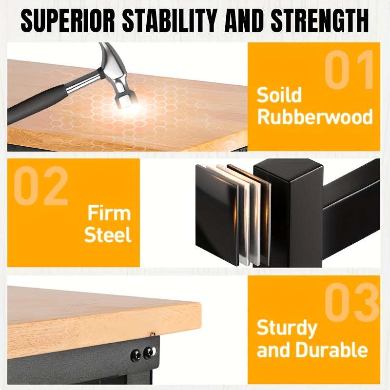 MUWOOD 48" 60" 96" Adjustable Workbench with Power Outlet, Heavy Duty Garage Table, 2000/5000 LBS Load, Pegboard & Thick Rubber Wood Top, Height Adjustable 28"-40" for Workshop, Home, Office