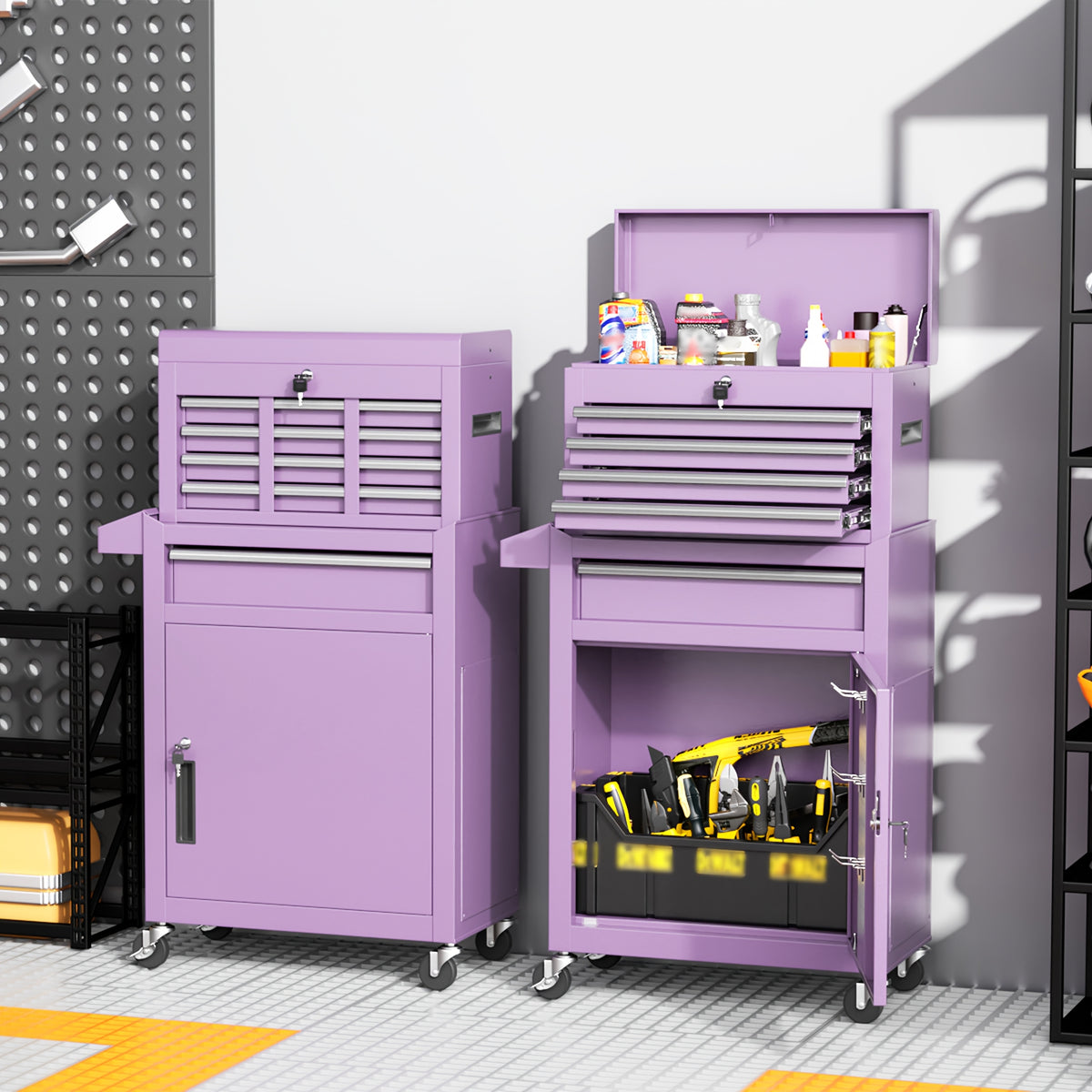 Versatile 5-Drawer Rolling Tool Chest with Detachable Top Tool Box, Tool Storage Cabinet with Universal Lockable Wheels, 2 in 1 Metal Tool Cart for Home Office, Garage, Warehouse, Workshop, Barbershop