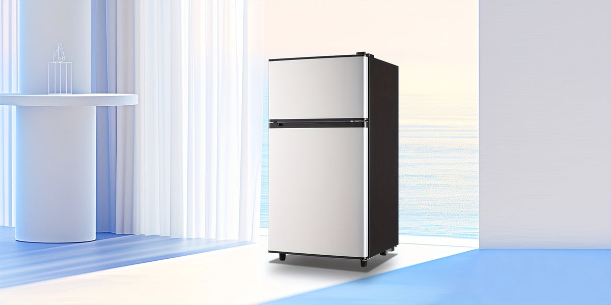 5.0/3.5/2.5 Cu.ft Small Fridge with Freezer 2-Door Compact Refrigerator 7-Level Adjustable Thermostat, Removable Shelves and Bakset, Perfect for Dorm, Office, RV, Bedroom, Silvery