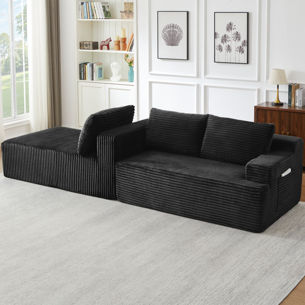96.1"Cloud Sectional Boneless Couches For Living Room, Modular L Shaped Couch With Deep Seat Oversized Right Facing Chaise, Memory Foam Compressed Spineless 3 Seater Sofa For Apartment, Black | No Assembly Required, Deep Seat, Cat-Claw Resistant