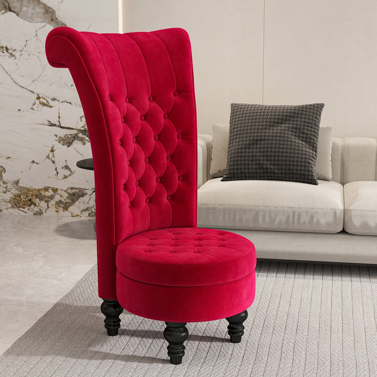 Royal High Back Chair, Velvet Armless Accent Chair with Button-Tufted & Rubberwood Legs, Regal Elegance Throne Chair for Living Room, Dressing Room, Bedroom