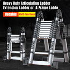 Ladders14 FT A-Frame Extension Ladder, Step Ladder Heavy Duty Stainless Steel Telescoping Ladder with Stabilizer Bar, 350 Lbs Capacity Multi-Position Ladder for Home, Indoor, Outdoor, Stairs, Roof, Folding Storage Ladder